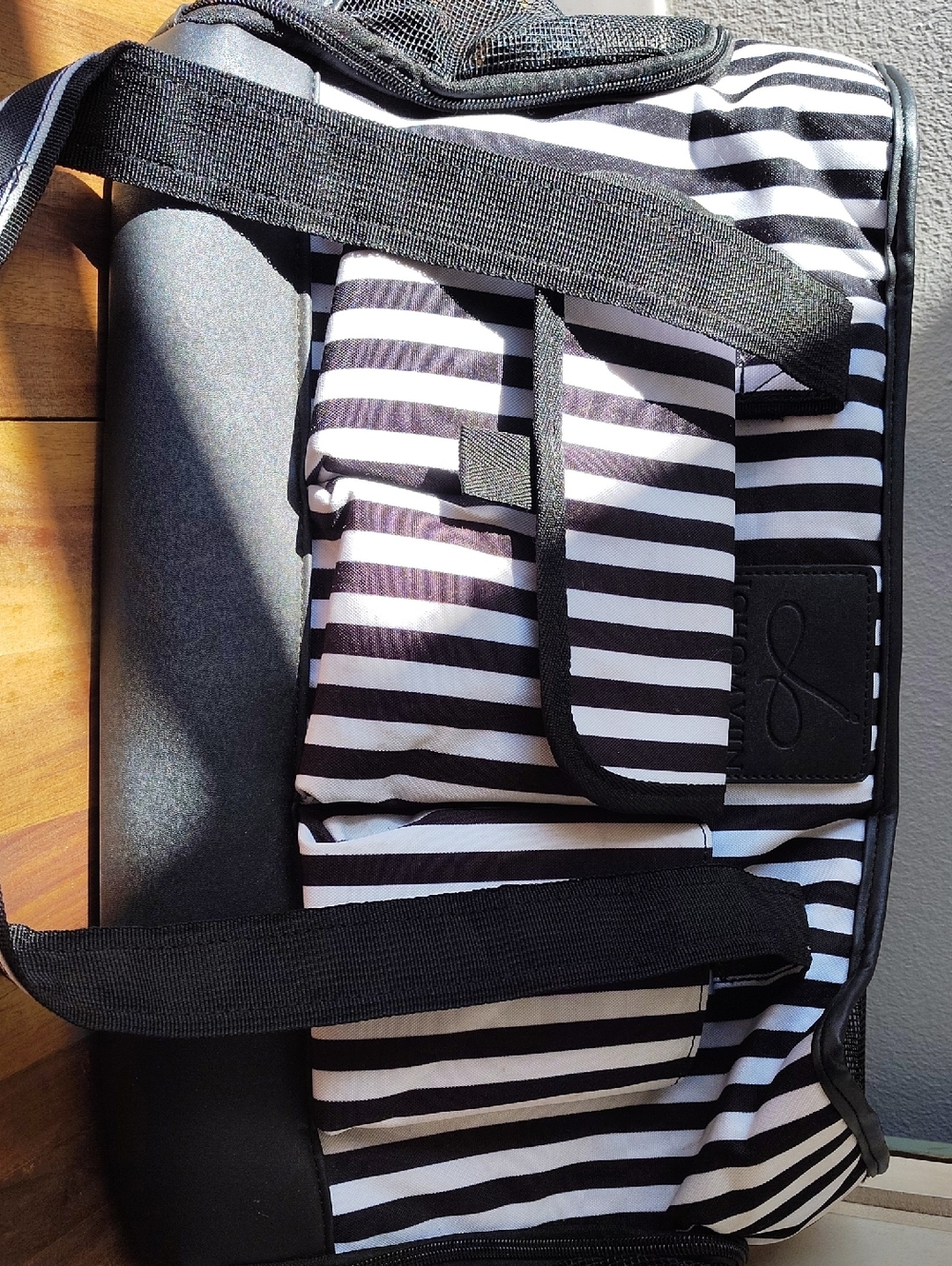 Black and White Striped Pet Carrier Bag